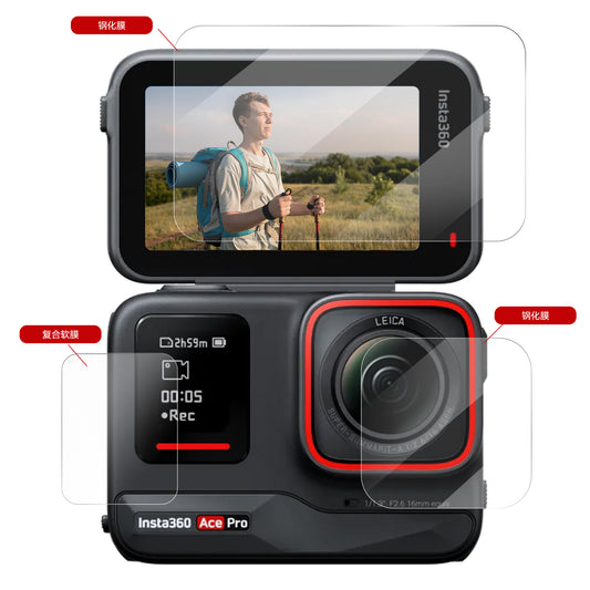 Telesin Screenprotector-set gehard glas Insta360 Ace Pro - GoPro Screenprotectors