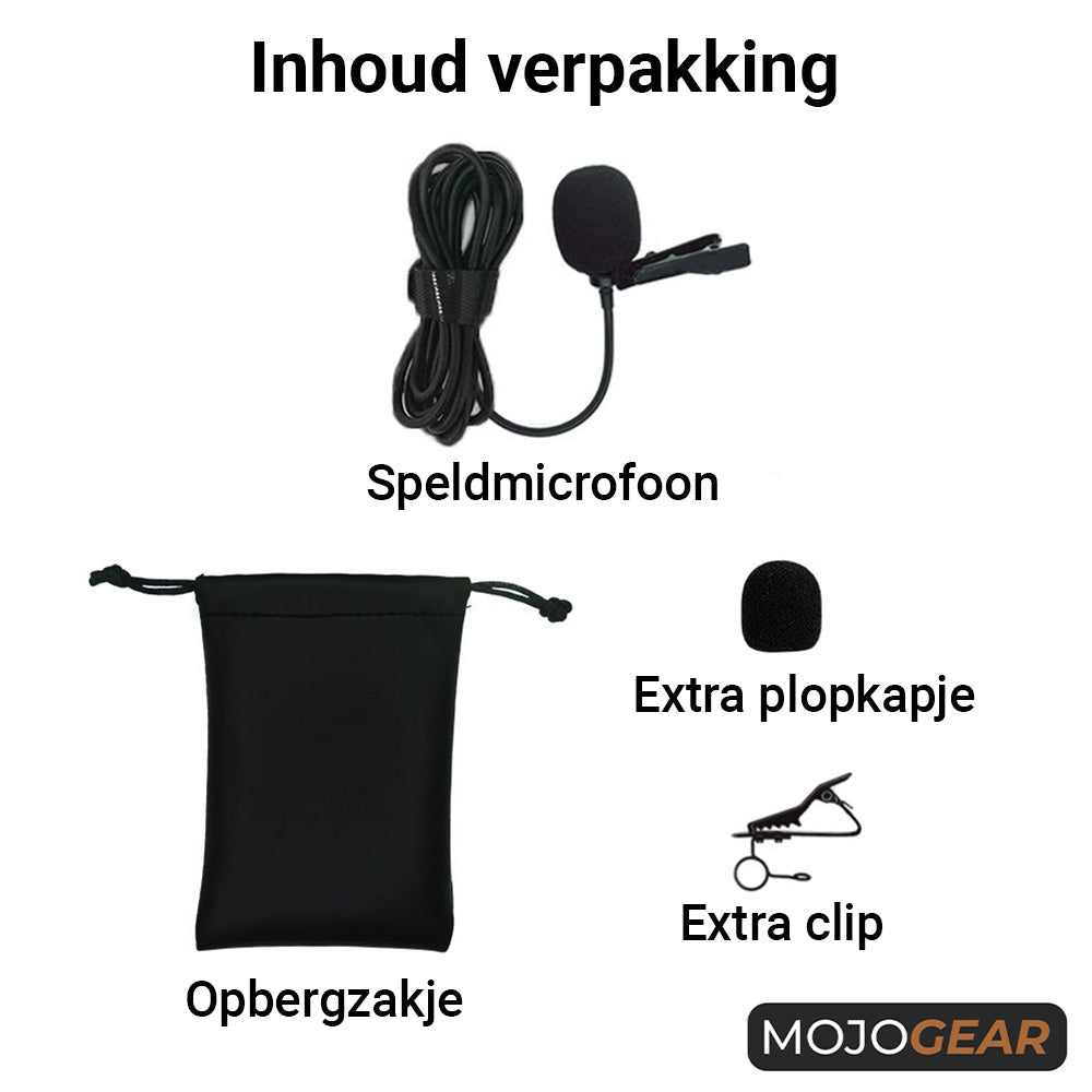 MOJOGEAR Speldmicrofoon met USB-C-aansluiting - 6 meter - Microfoons