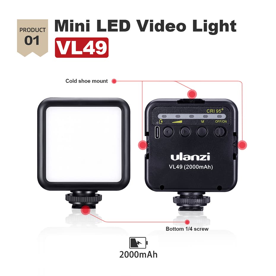 Ulanzi Smartphone vlog KIT EXTRA: mini-statief, telefoonhouder, dual cold shoe-mount, microfoon & LED-lamp - Ministatieven