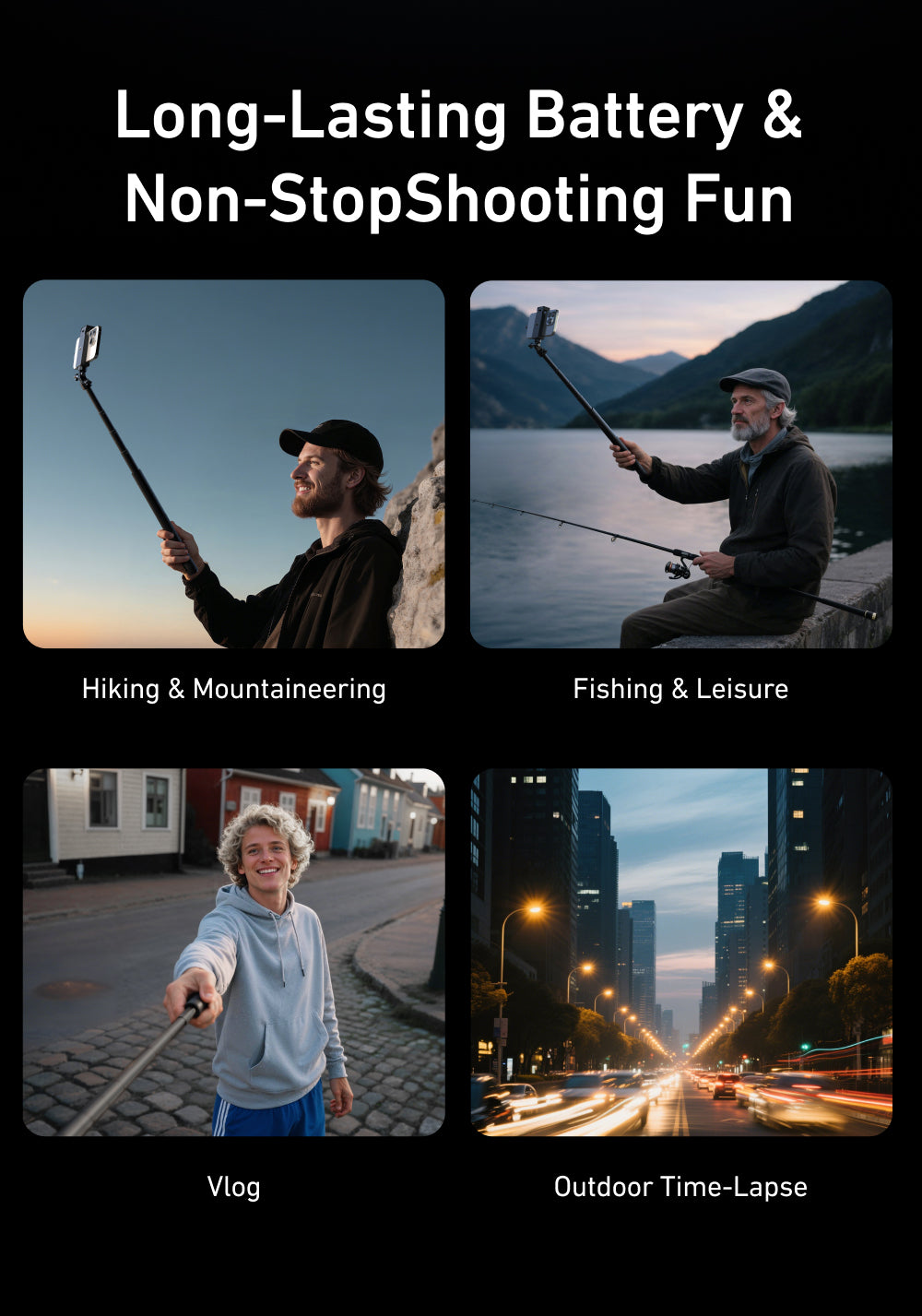 Telesin Power Selfie Stick met ingebouwde powerbank - 102cm - Selfiesticks