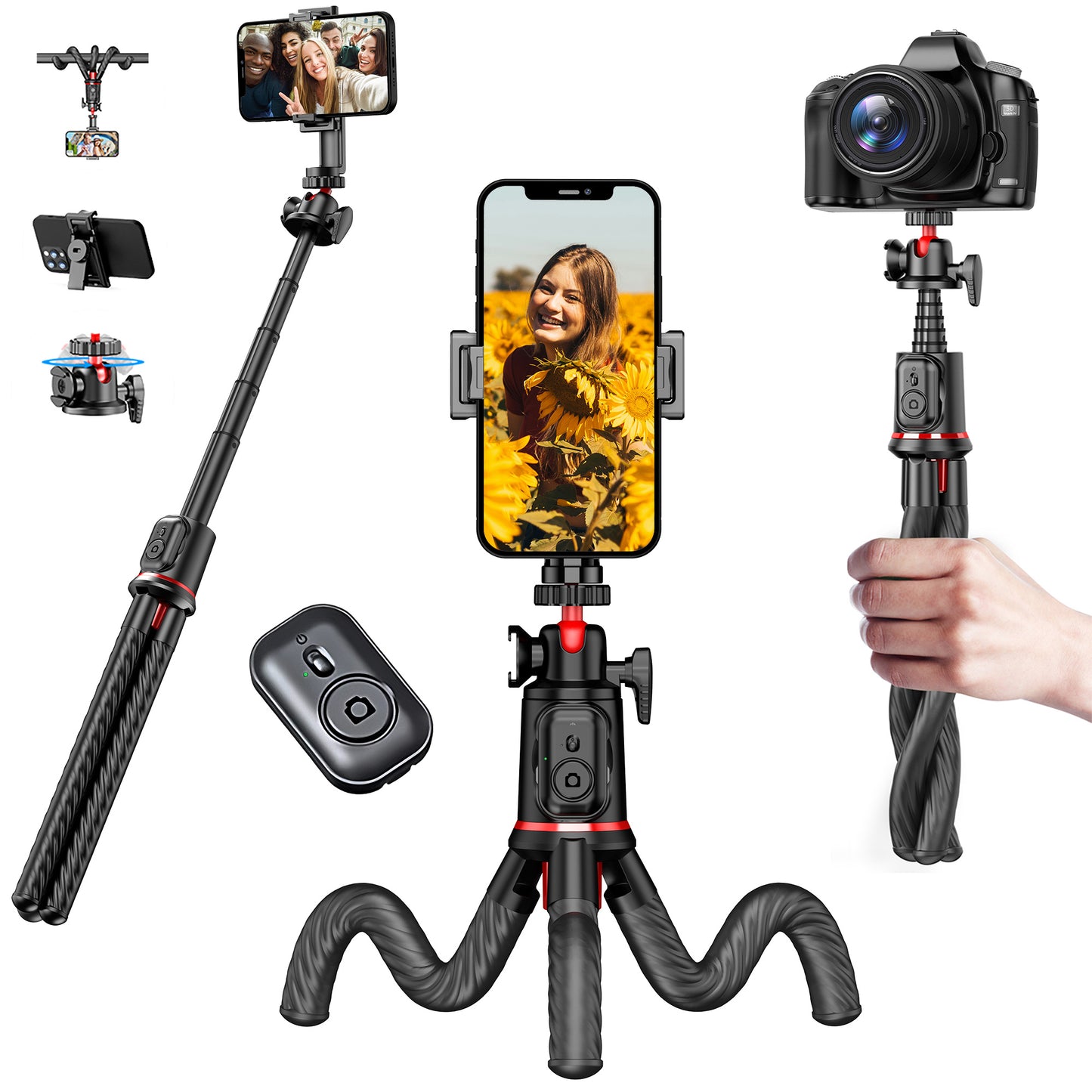 MOJOGEAR MG-TS1 Flexibel Selfie Stick Statief met Bluetooth Remote - Selfiesticks