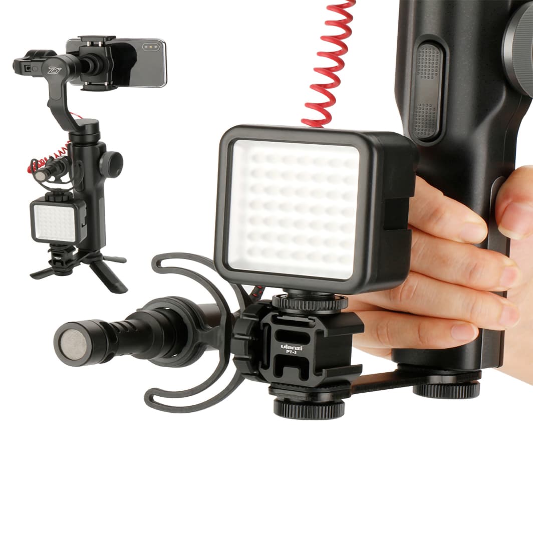 Ulanzi PT-3 Triple Cold Shoe Mount voor Gimbal, Camera en Smartphone Rig - Statiefaccessoires