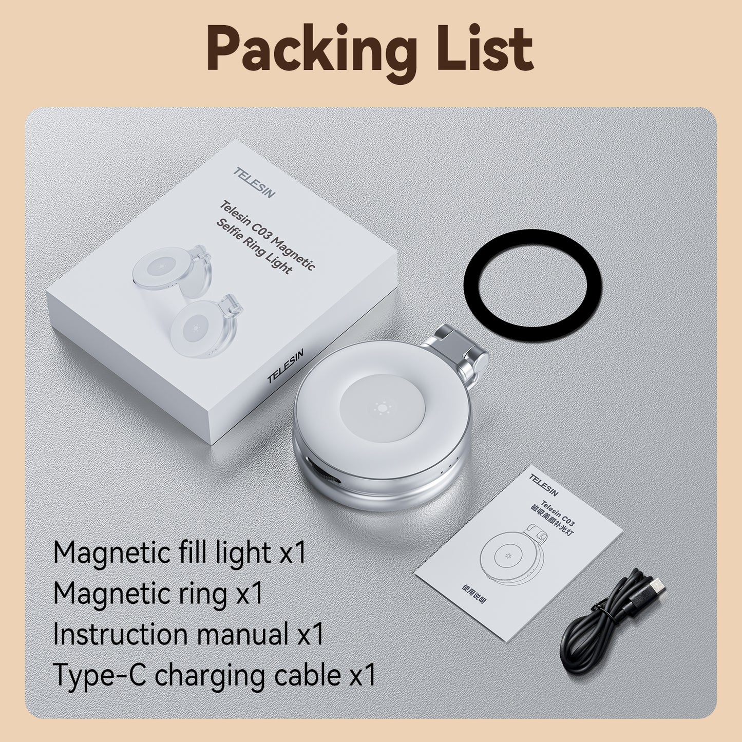 Telesin C03 MagSafe Selfie Light with mirror – Silver