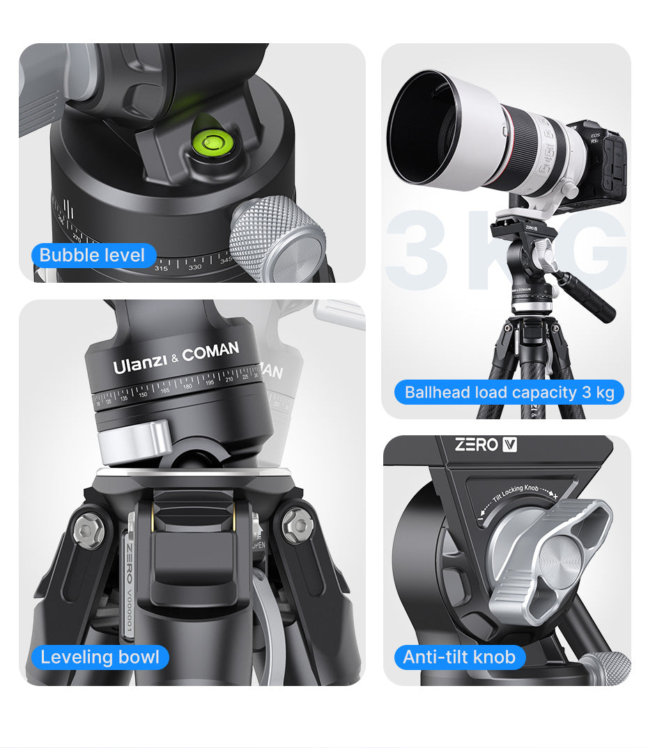 Ulanzi x Coman Zero V Carbon Travel Tripod with Video Head