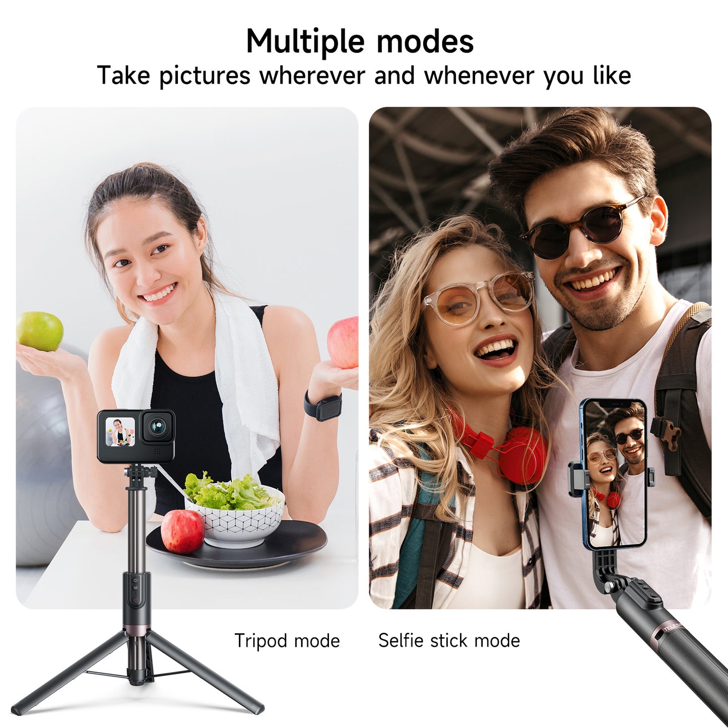 Telesin RCSS-003 Selfie Stick tripod 130 cm - with Bluetooth remote control