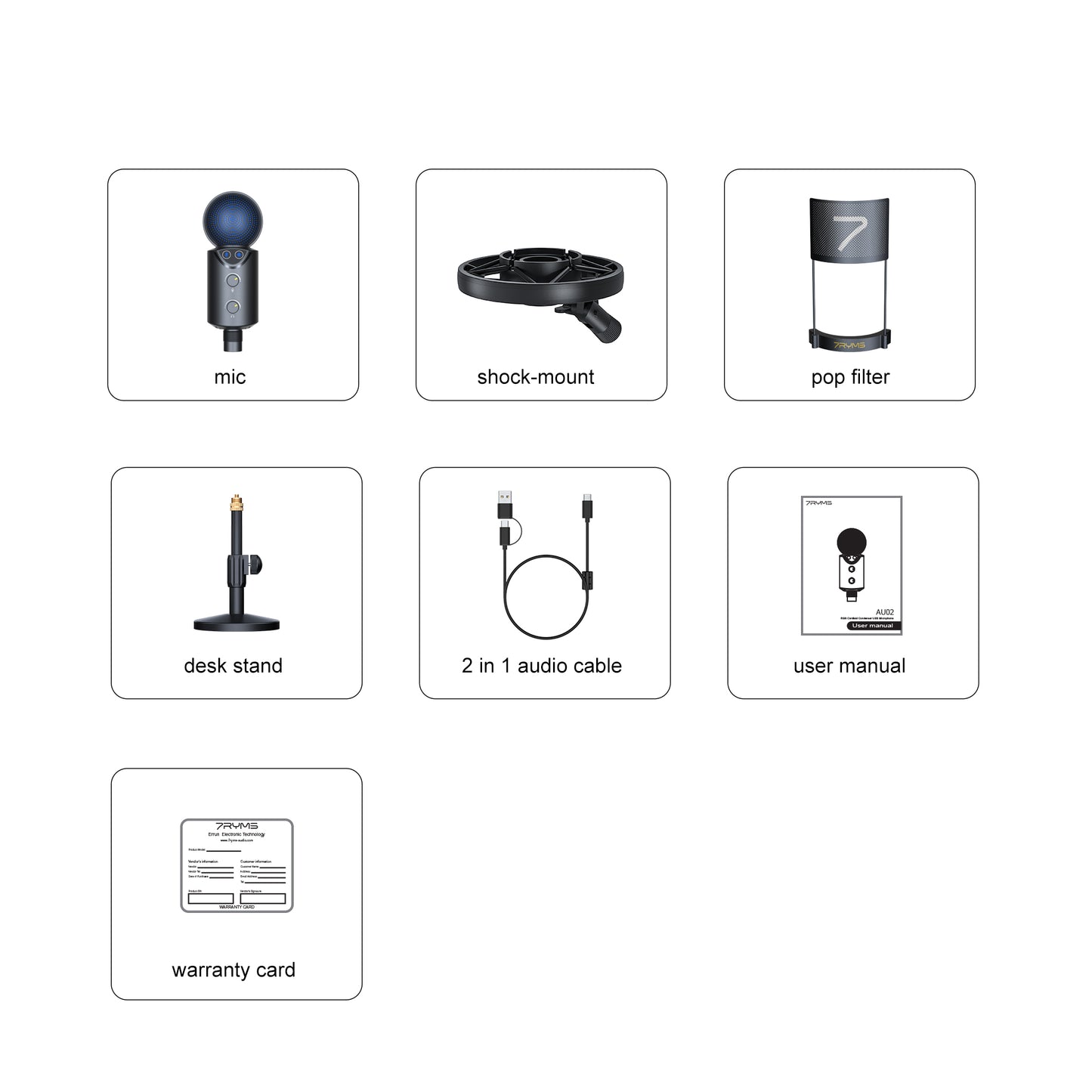 7RYMS AU02-K1 cardioïde USB microfoon kit met tafelstandaard - Microfoon