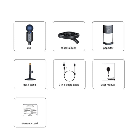 7RYMS AU02-K1 cardioïde USB microfoon kit met tafelstandaard - Microfoon