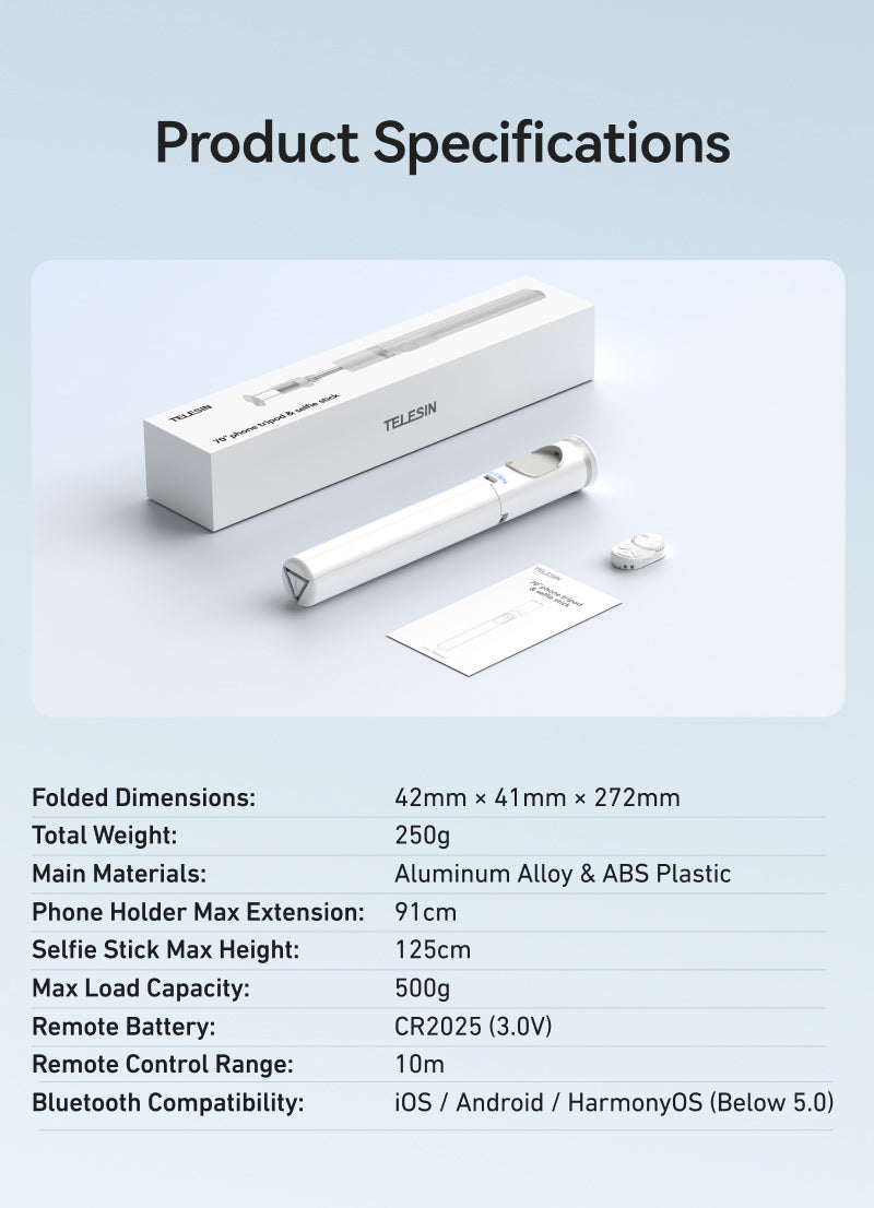 Telesin P1-TSS-001 Selfie Stick Tripod - White