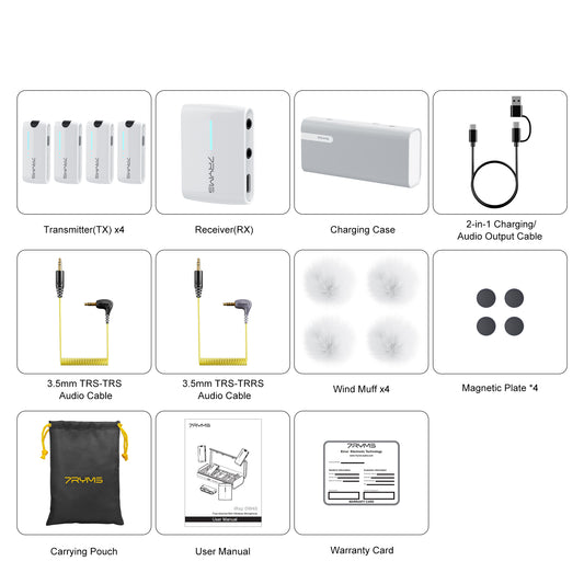 7RYMS iRay DW40 Draadloze microfoon set voor smartphone en camera - Met 4 zenders - Zwart - Draadloze microfoons