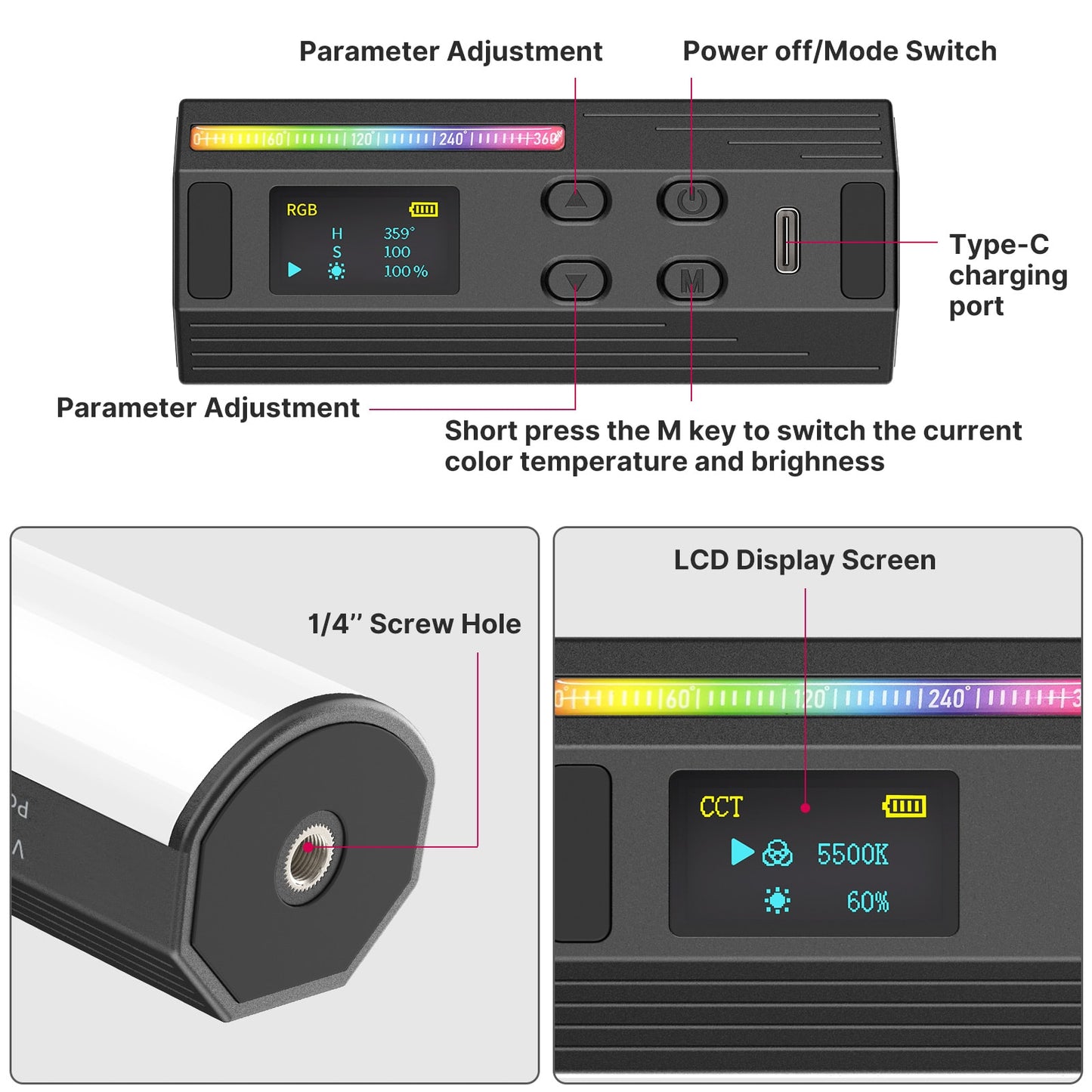 Ulanzi i-Light RGB Pocket Tube Light - Desktoplampen