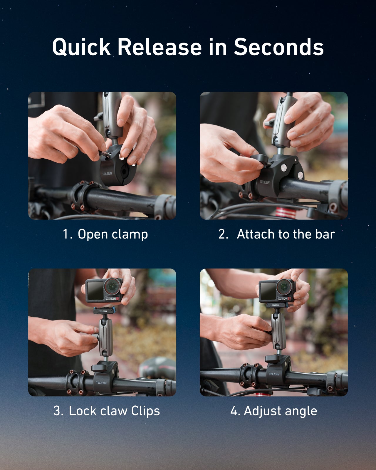 Telesin Tube Clamp voor DJI Osmo Action 3/4/5/6 - Grijs - GoPro Mounts
