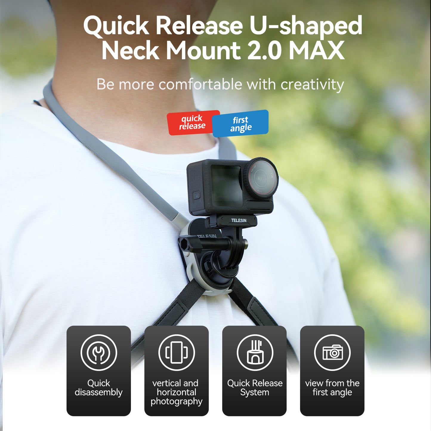 Telesin Neck Mount Quick Release for GoPro - Extra Large