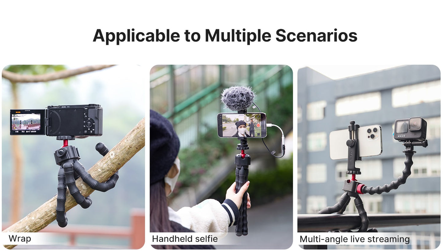 Ulanzi Octopus Vlog Kit: Flexible Tripod, Phone clamp, Microphone & Video light