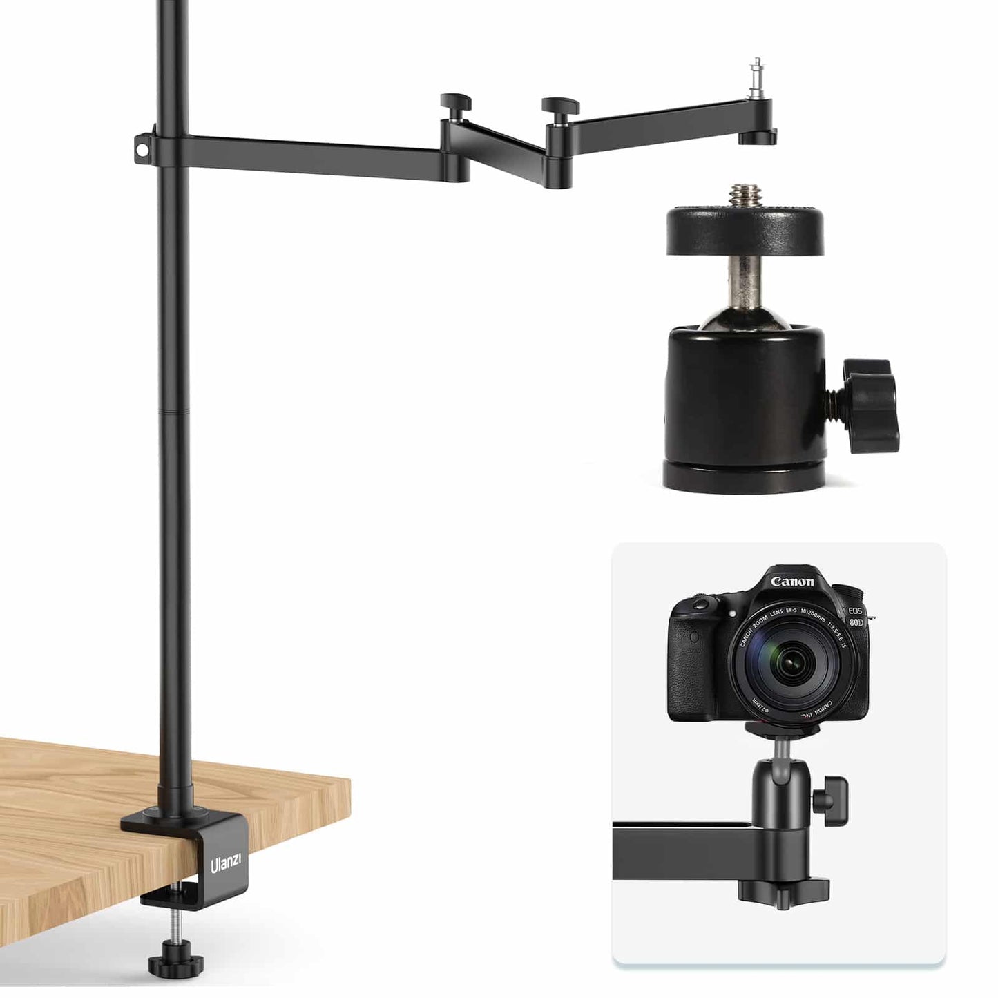 Ulanzi adjustable desk stand with table clamp for camera or video light - 1 arm