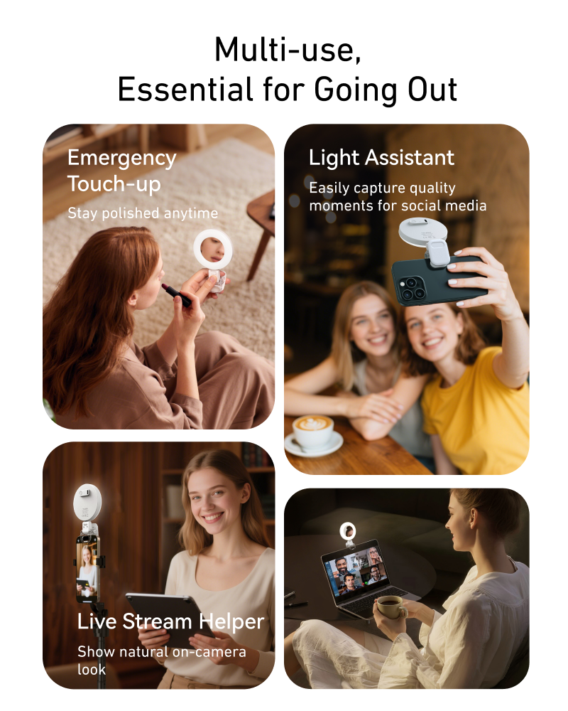 Telesin Mini Selfie Ringlamp met klem voor smartphone - wit - Videoverlichting