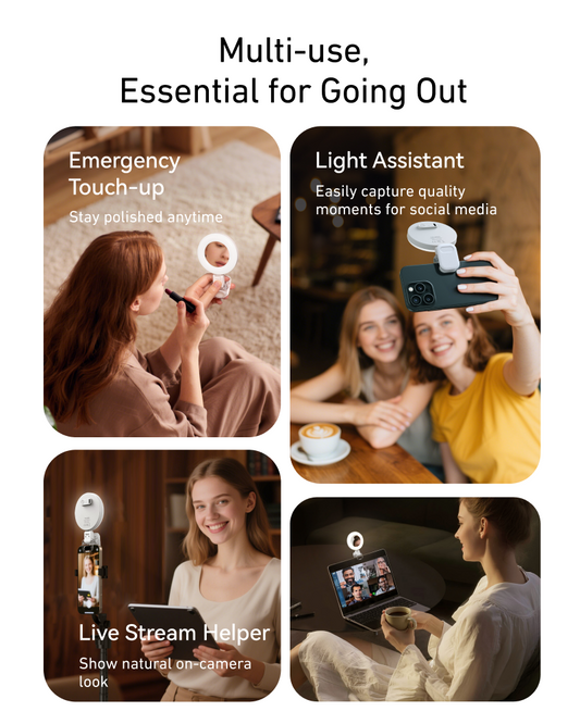 Telesin Mini Selfie Ringlamp met klem voor smartphone - wit - Videoverlichting