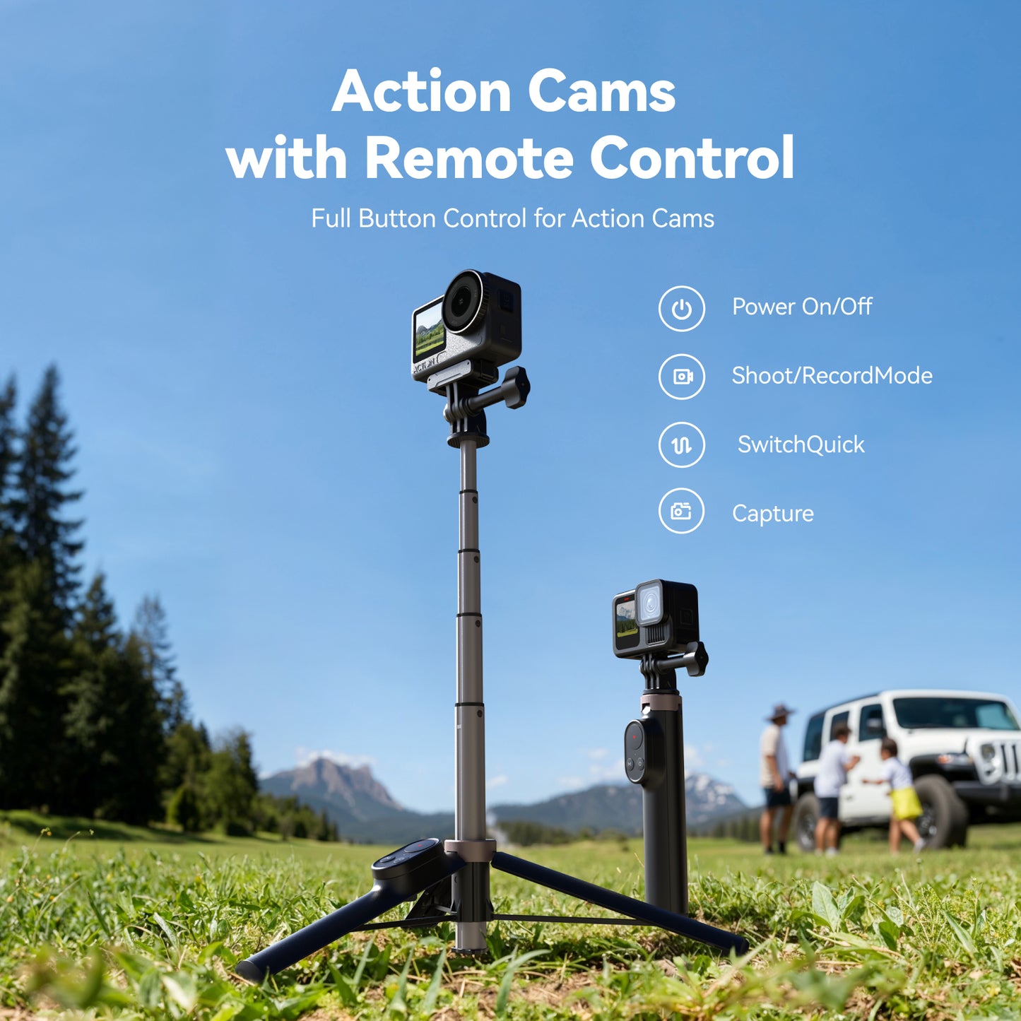 Telesin Vlog Selfie Stick for GoPro, DJI and Smartphone - With Bluetooth remote