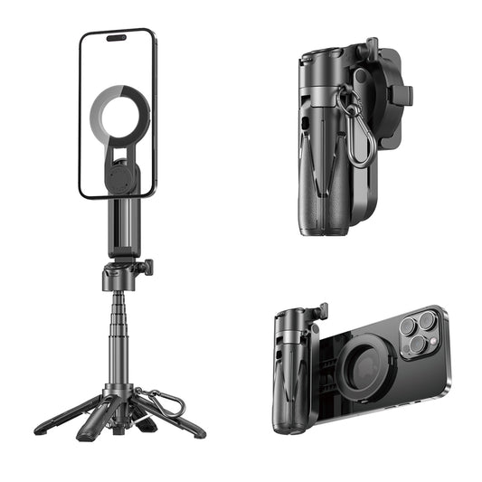 MOJOGEAR TS2 6-in-1 Mini Selfiestick Statief & Grip voor telefoon Magnetisch - Zwart - Statieven en toebehoren