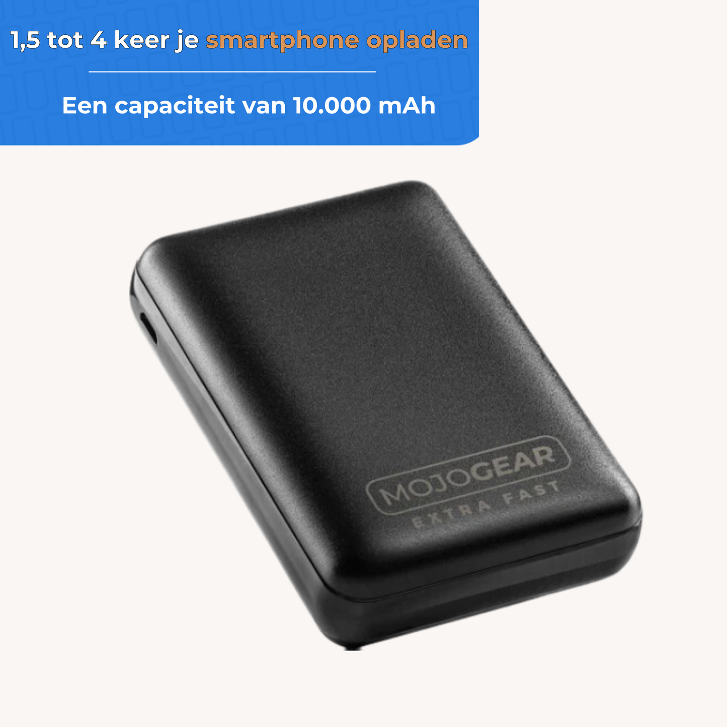 MOJOGEAR MINI EXTRA FAST 10.000 mAh powerbank met USB-C naar USB-C kabel 100W USB 3.1 Extra Sterk 1,5 m - Powerbanks