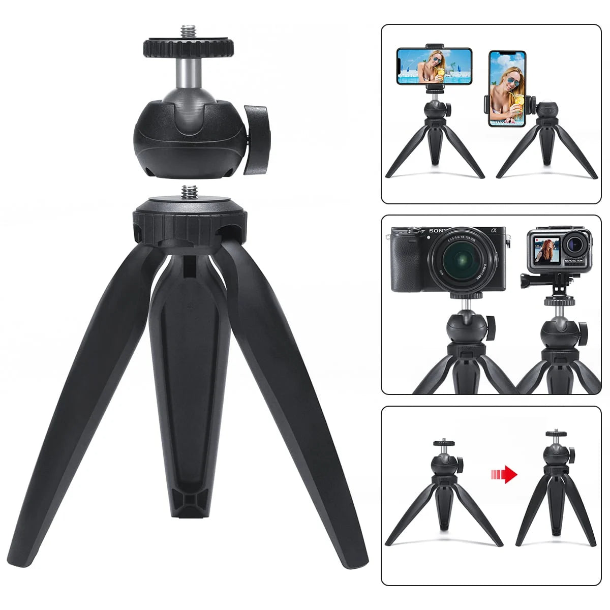 Home office set for tablet and iPad: metal tablet holder + adjustable tabletop tripod