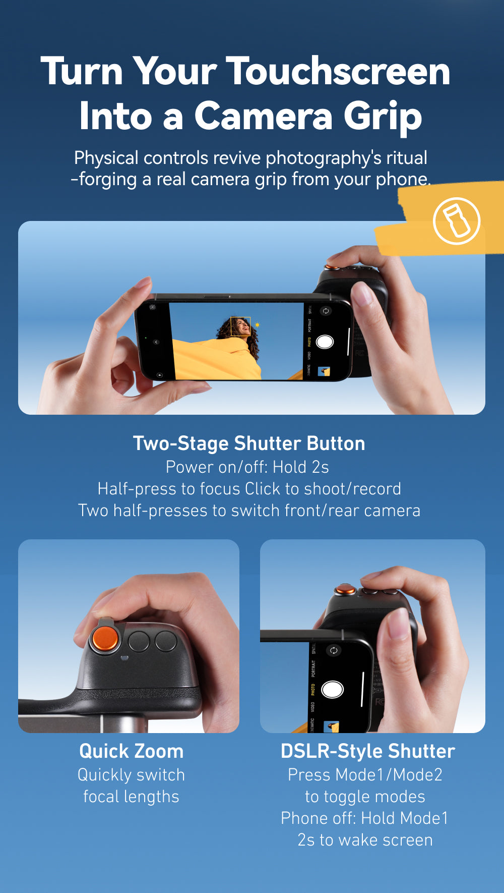 Telesin Fun Shot smartphone grip 2 magnetisch - Zwart - Handgrips