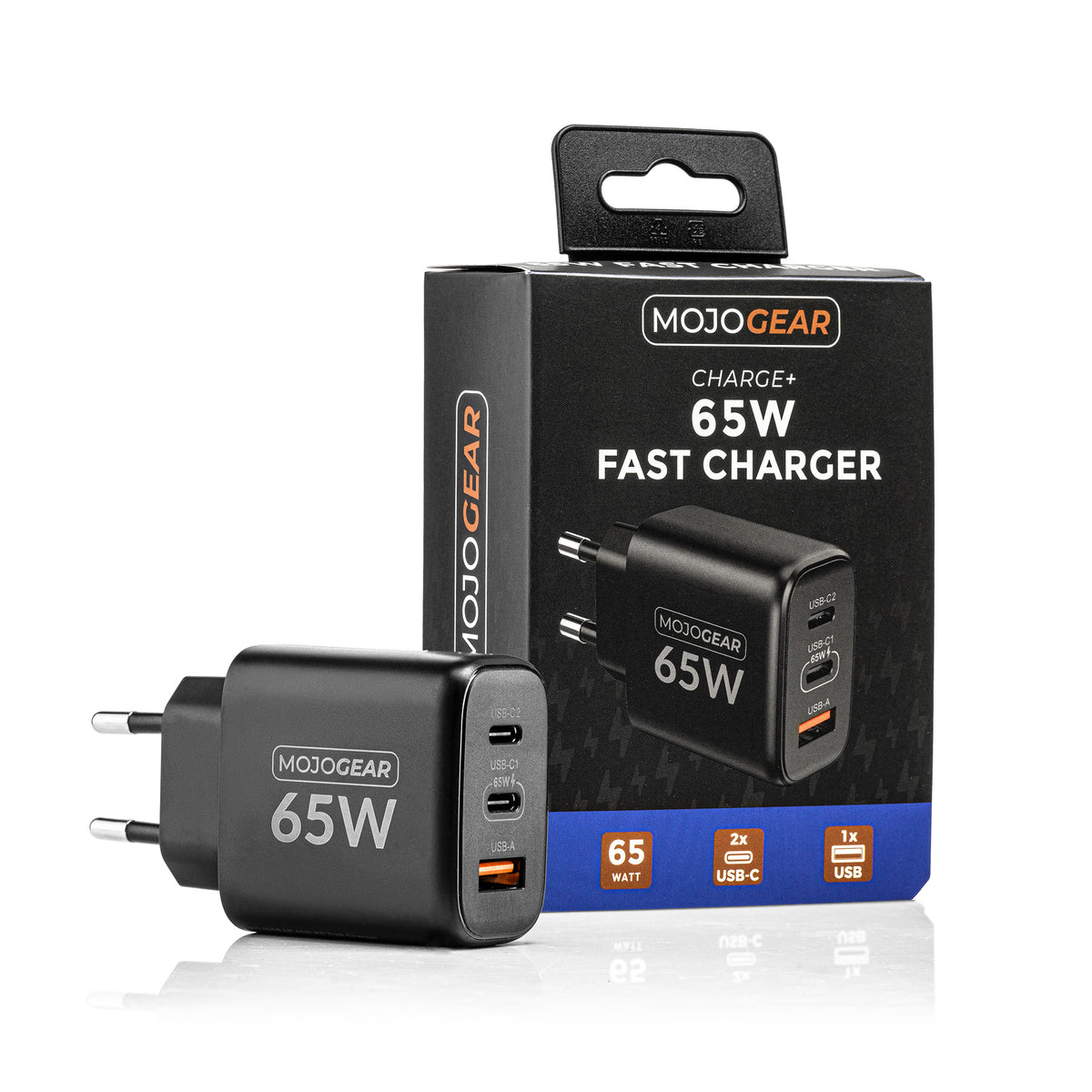 MOJOGEAR CHARGE+ 65W snellader met USB naar USB-C kabel 1,5 meter - Opladers