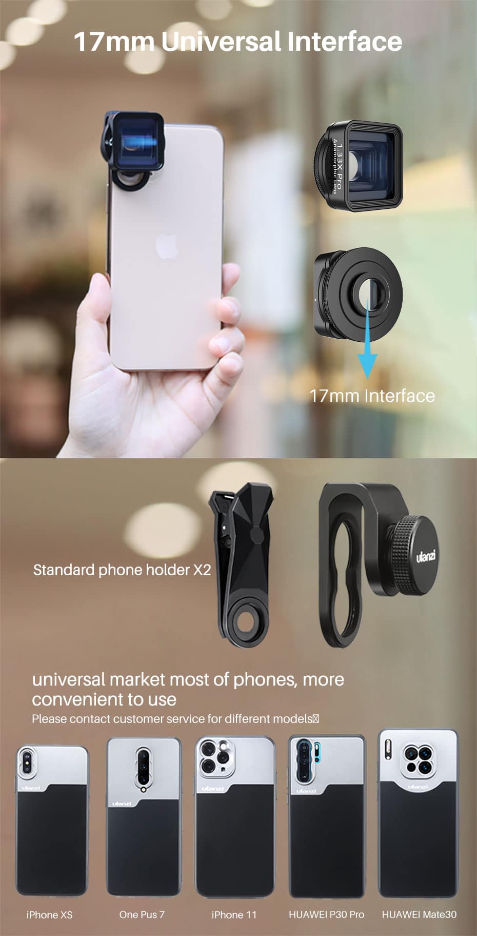 Ulanzi 1.33X Pro Anamorphic Lens (3e Generatie) - Universeel voor alle Smartphones - Lenzen