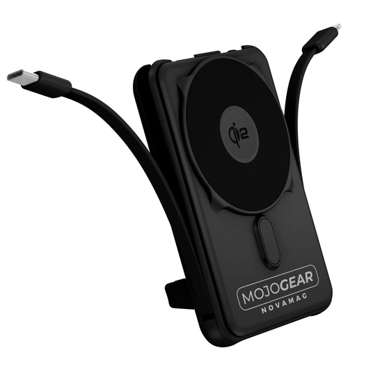 MOJOGEAR NovaMag All-in-1 Powerbank 10,000 mAh – Wireless Qi2 & Built-in Cables – Black