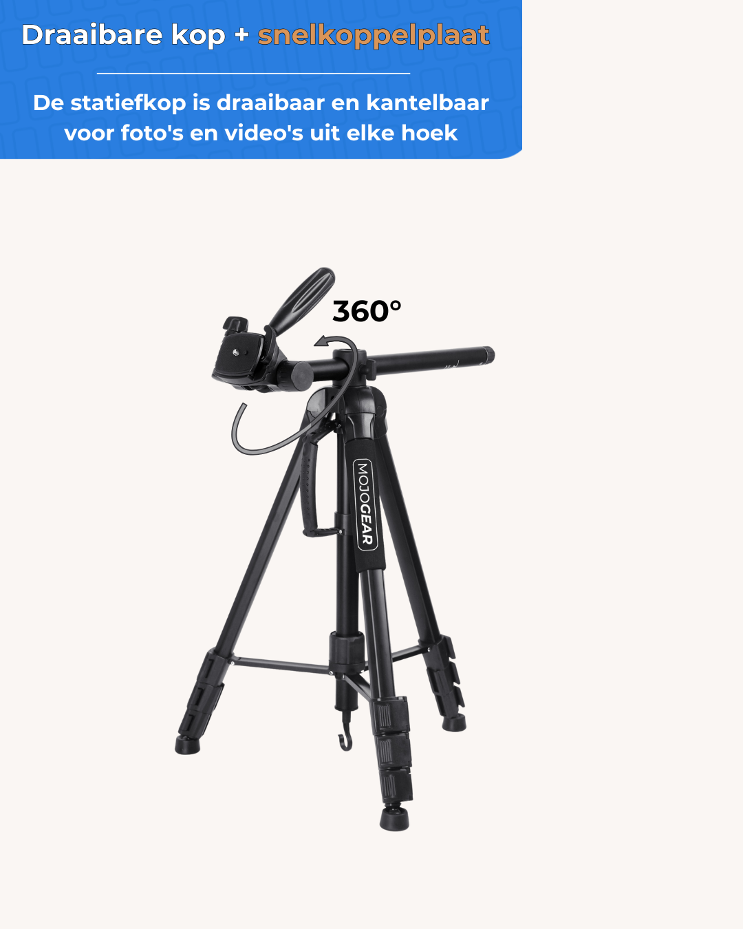 MOJOGEAR 179cm 3-in-1 statief: driepoot, monopod & horizontale arm - Grote statieven