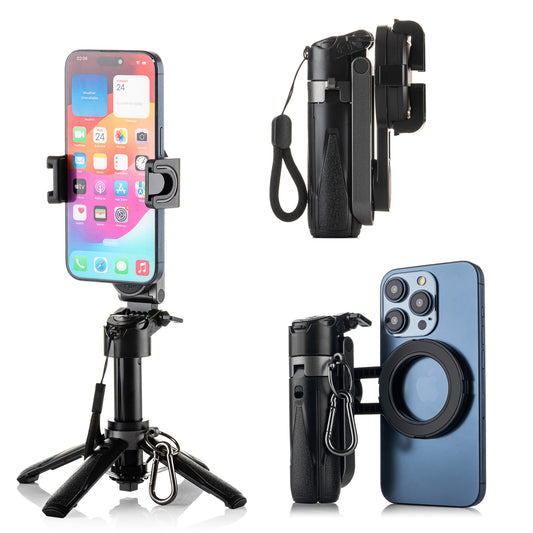 MOJOGEAR TS2 6-in-1 Mini Selfiestick Statief & Grip voor telefoon Magnetisch - Zwart - Statieven en toebehoren