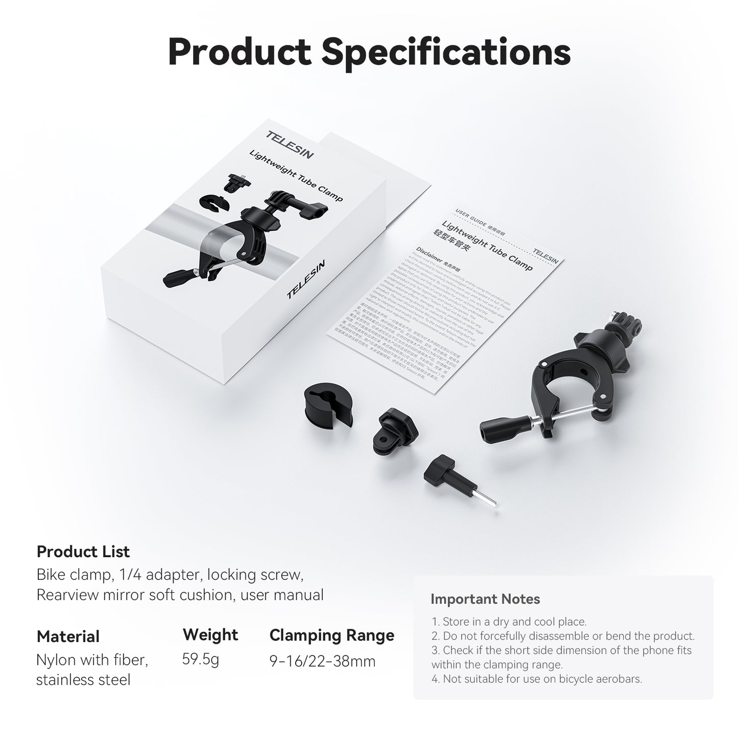 Telesin Bike Tube Mount for action cam - 360º rotatable