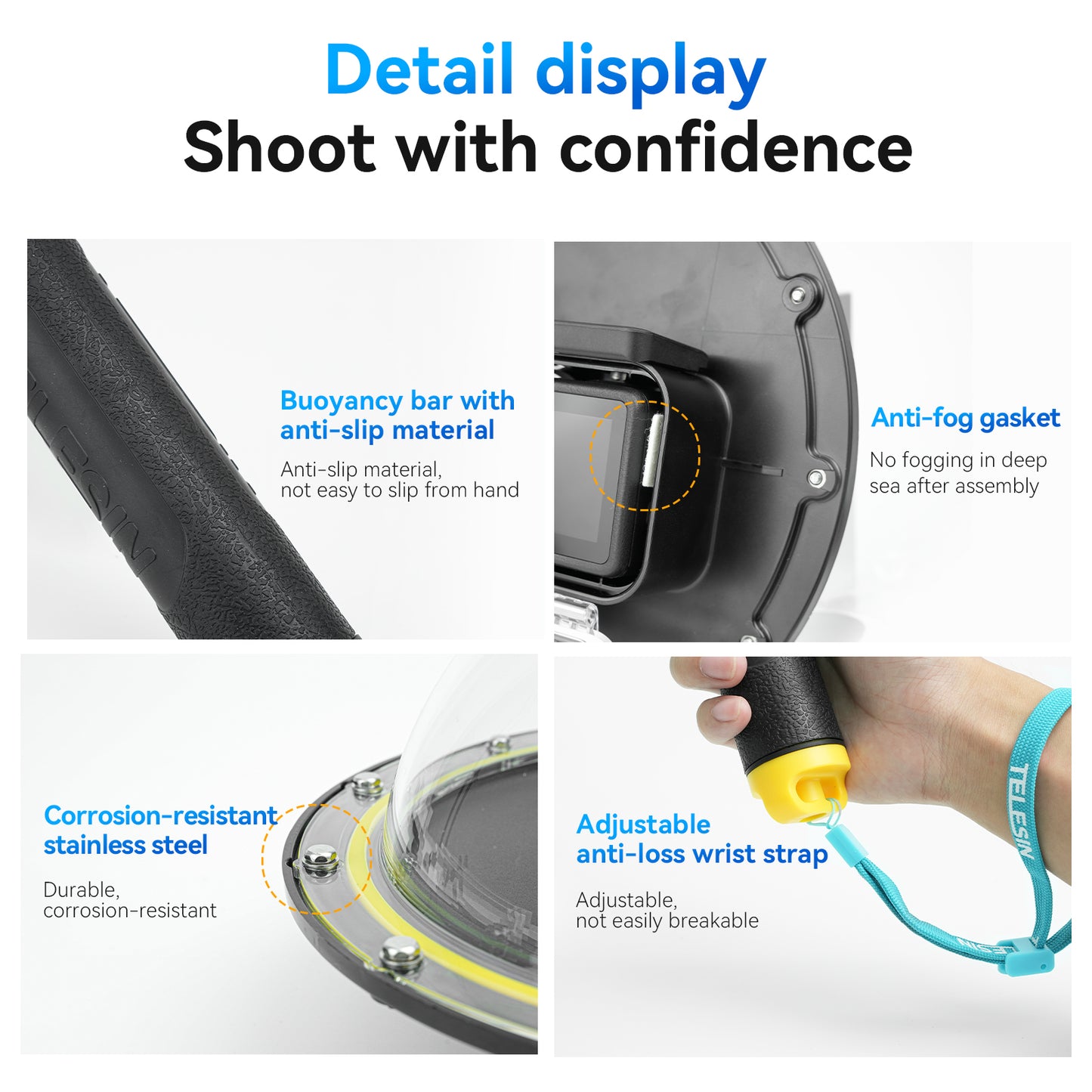 Telesin OA-DMP-001 waterdichte Dome behuizing voor DJI Osmo Action 3/4 - GoPro Onderwater-accessoires