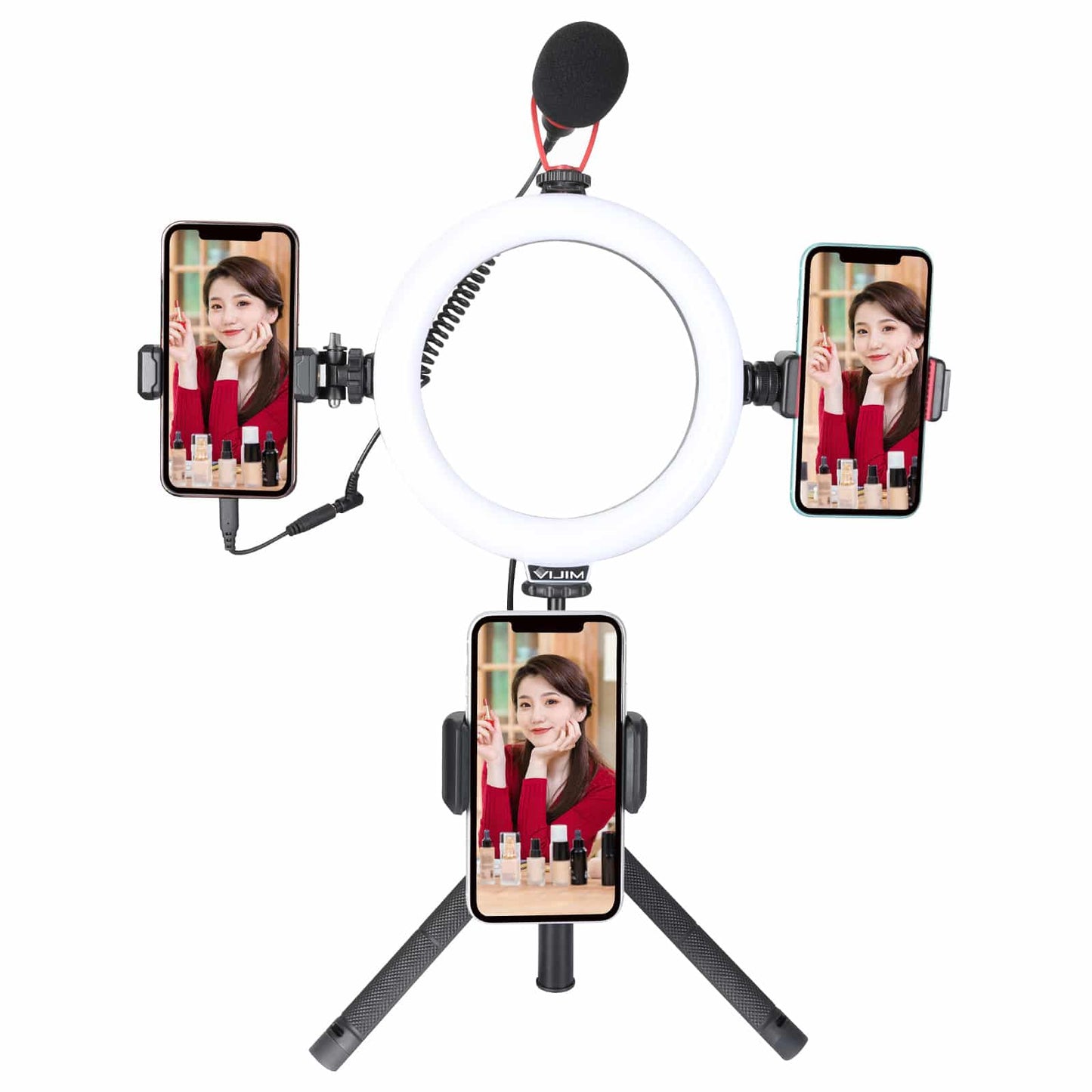 VIJIM K9 RGB Ringlamp met selfie stick-statief en telefoonhouder - 10 kleuren - Ringlampen