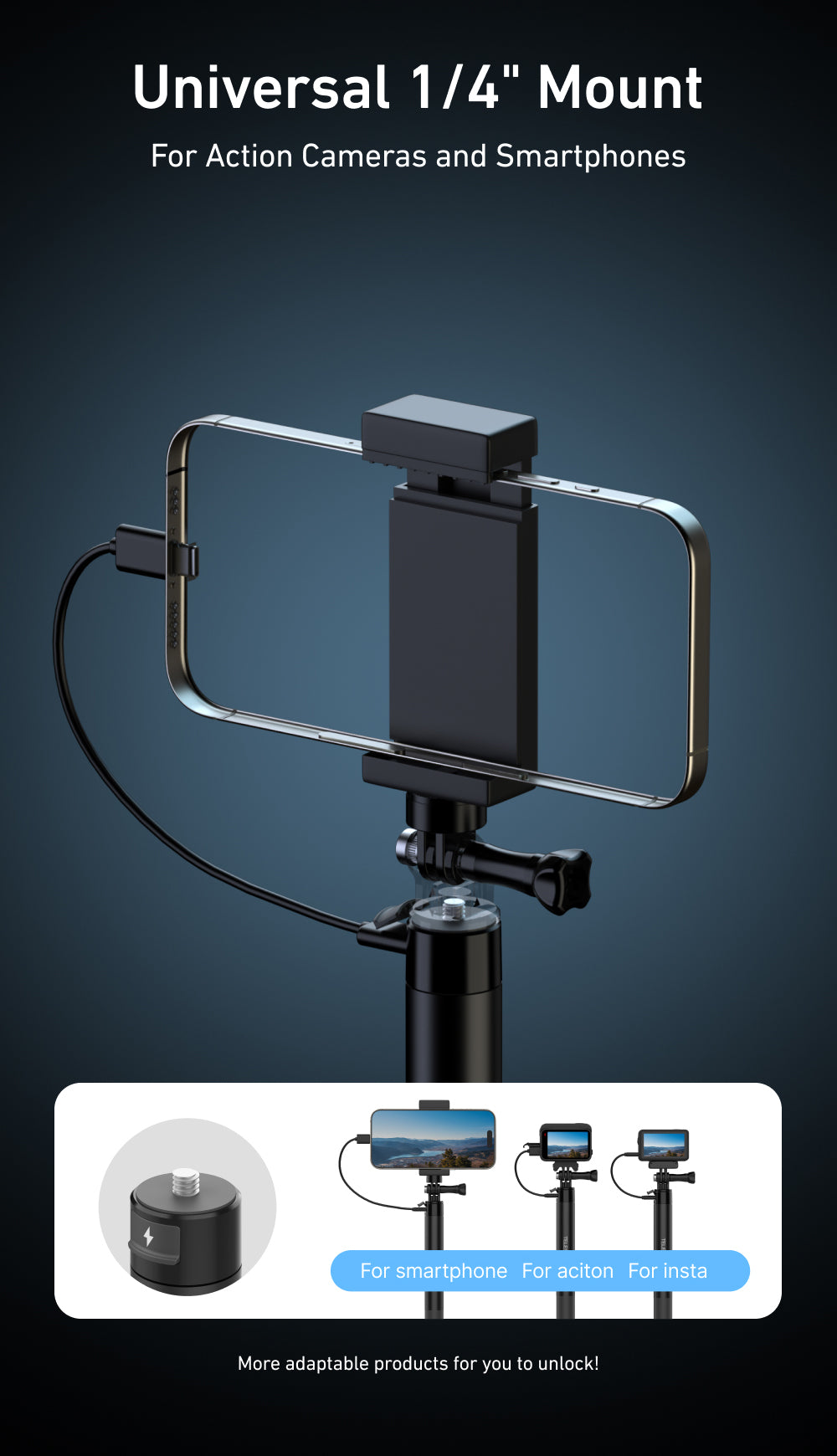 Telesin Power Selfie Stick met ingebouwde powerbank - 102cm - Selfiesticks