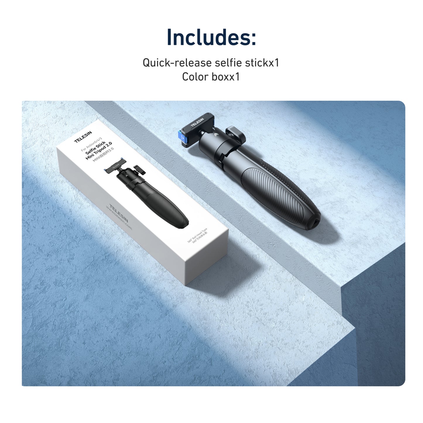 Telesin Quick-release Selfiestick for DJI Osmo Action & 360 - Black