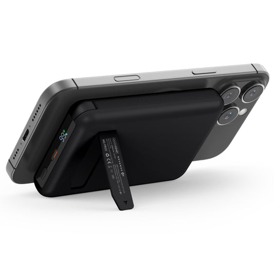 MOJOGEAR NovaMag All-in-1 Powerbank 10.000 mAh – Draadloos Qi2 & ingebouwde kabels – Zwart - Powerbanks