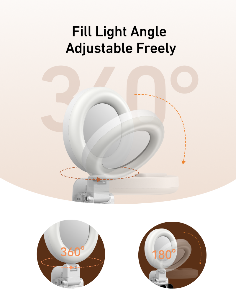 Telesin Mini Selfie Ringlamp met klem voor smartphone - wit - Videoverlichting