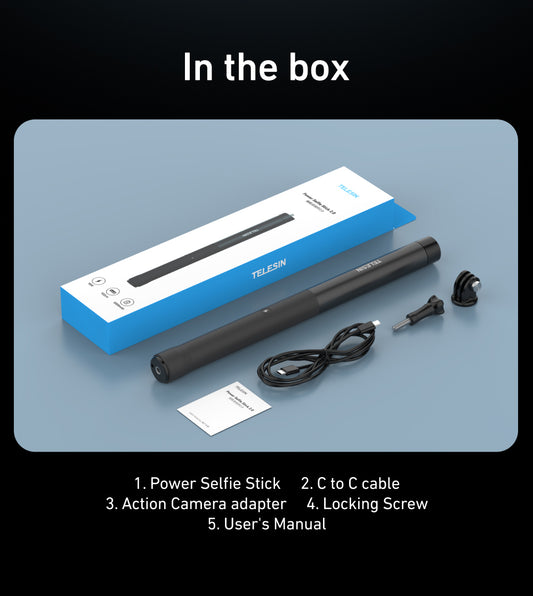 Telesin Power Selfie Stick met ingebouwde powerbank - 102cm - Selfiesticks