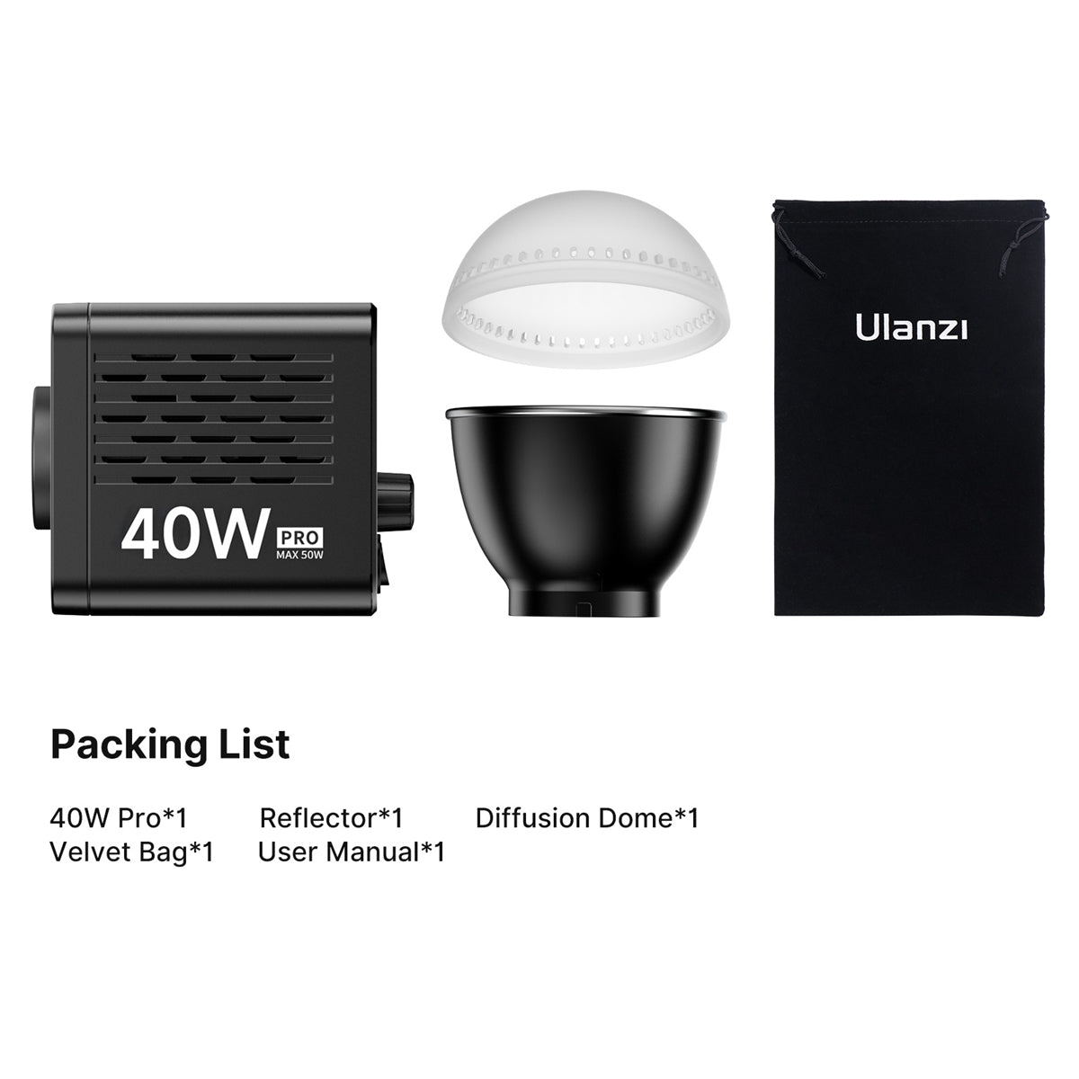 Ulanzi 40W PRO COB Lamp Bi-Color met accu & USB-C - tot 50W - Videoverlichting