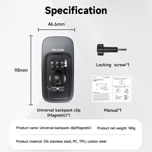 Telesin Backpack clip voor action cam - Magnetisch - Telefoonhouders