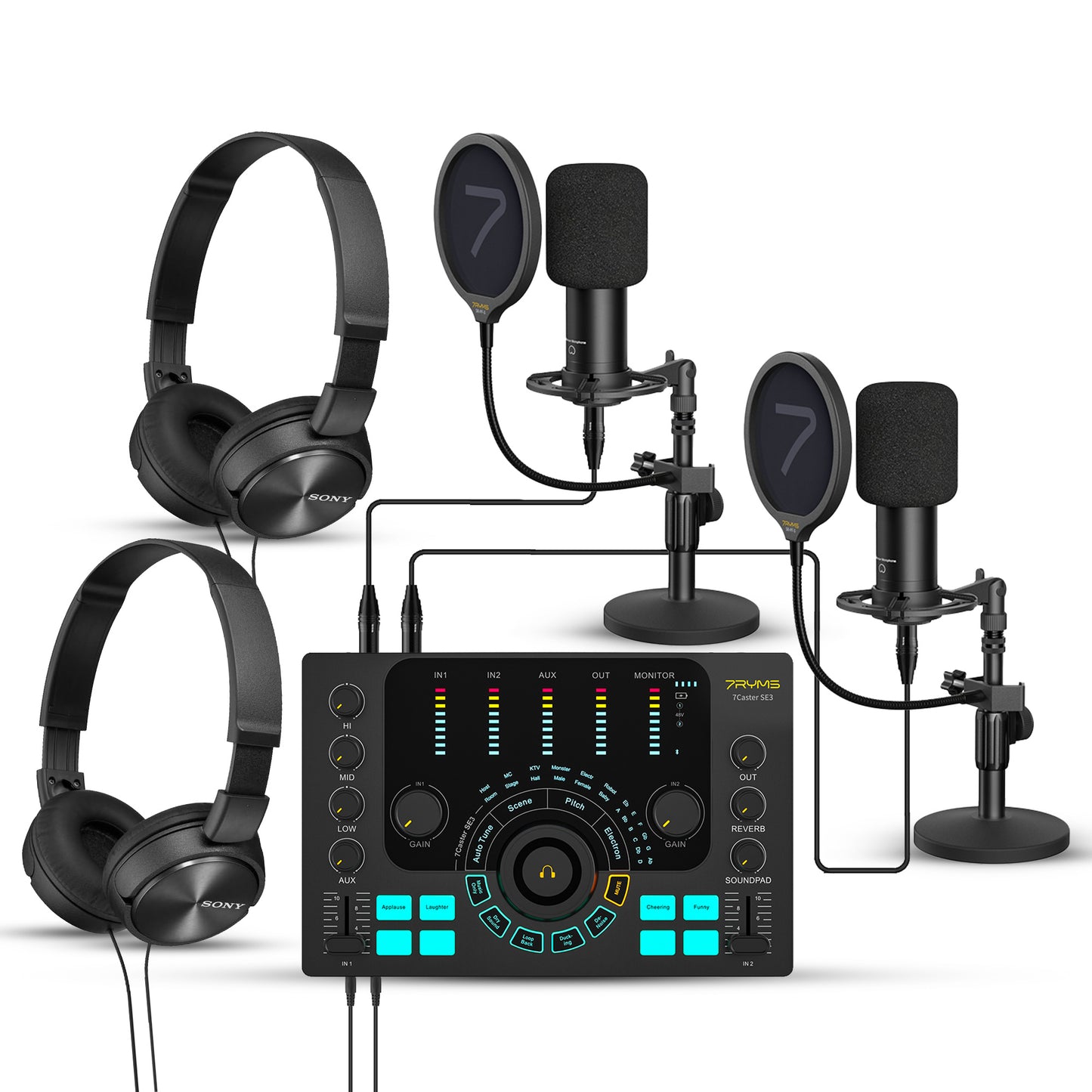 7RYMS Podcast Kit Duo - Caster, 2x microfoon, 2x koptelefoon - Microfoonaccessoires