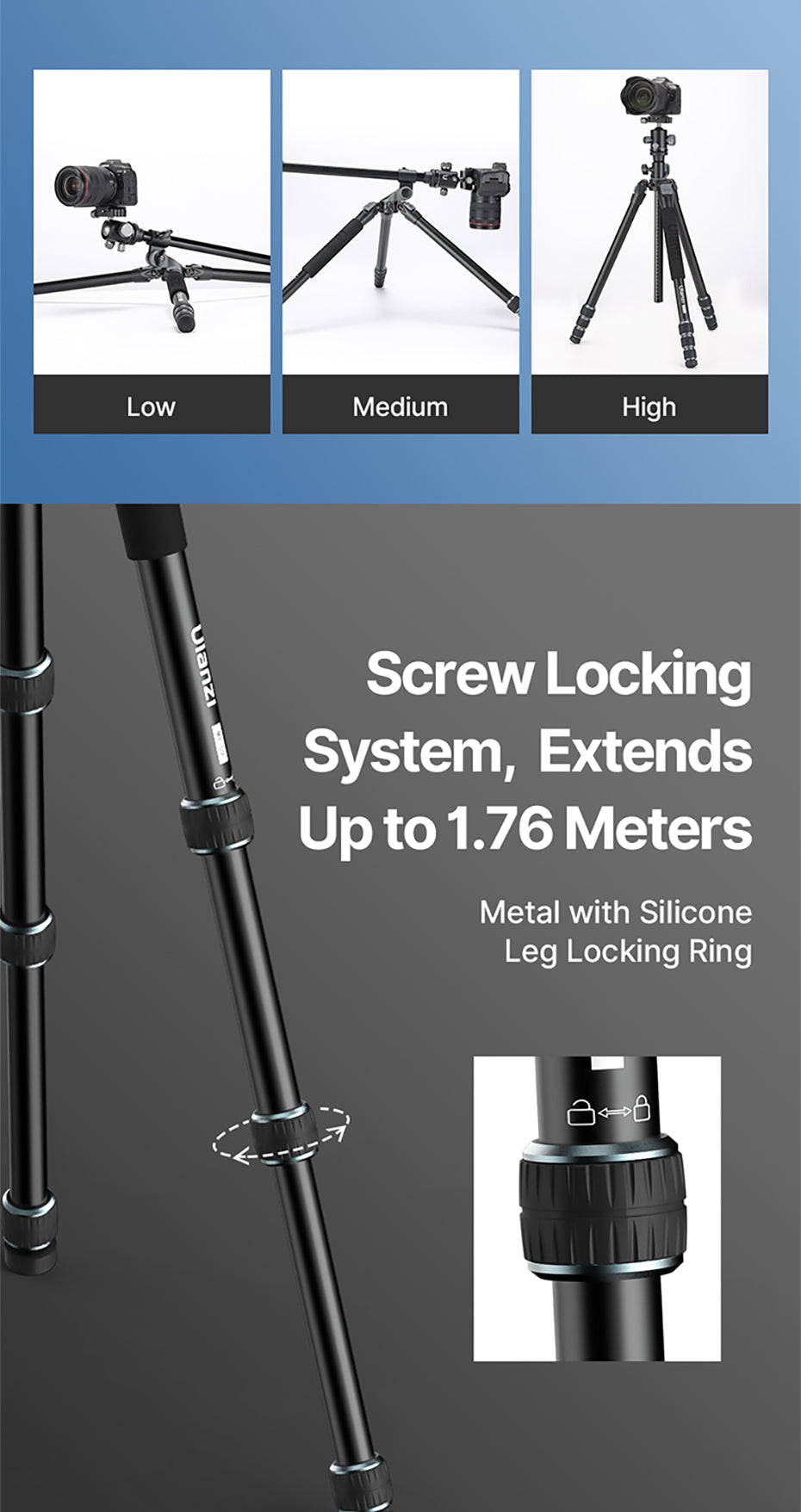 Ulanzi MT-59 premium tripod with horizontal/tiltable arm - 176cm