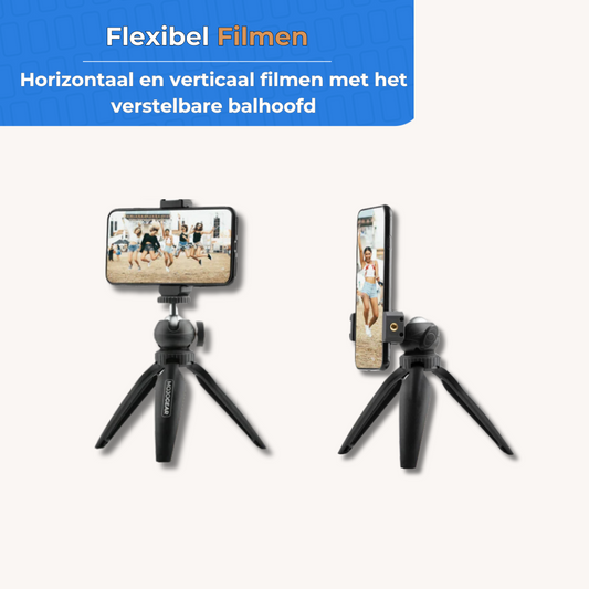 MOJOGEAR Vlog KIT: mini-statief, telefoonhouder & extra lange selfie stick - Ministatieven