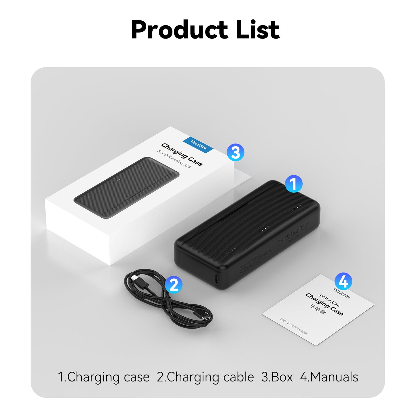 Telesin Pocket Charging Case for DJI Osmo Action 5/4/3 (3 slots)