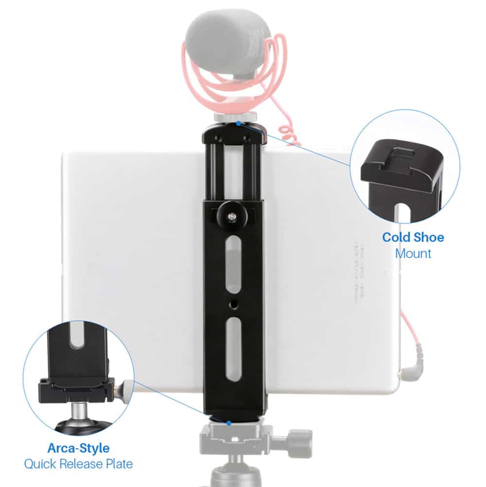 Home office set for tablet and iPad: metal tablet holder + adjustable tabletop tripod