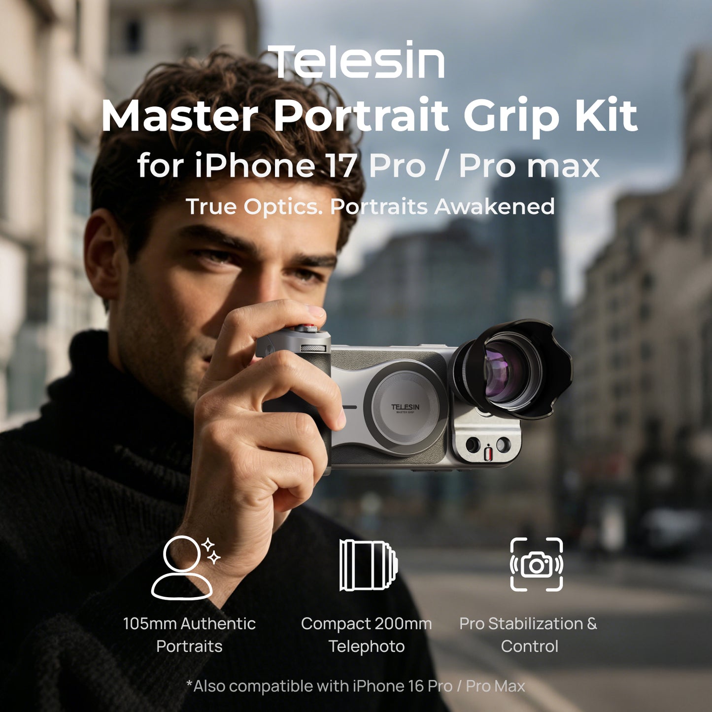 Telesin Master Lens 2X Tele voor iPhone 17 Pro Max – Telelens voor Telesin Master Grip