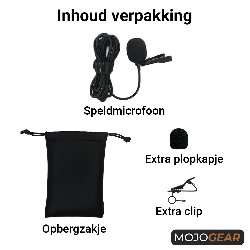 MOJOGEAR Speldmicrofoon USB-C voor smartphone en tablet - 1,5 meter - Speldmicrofoons