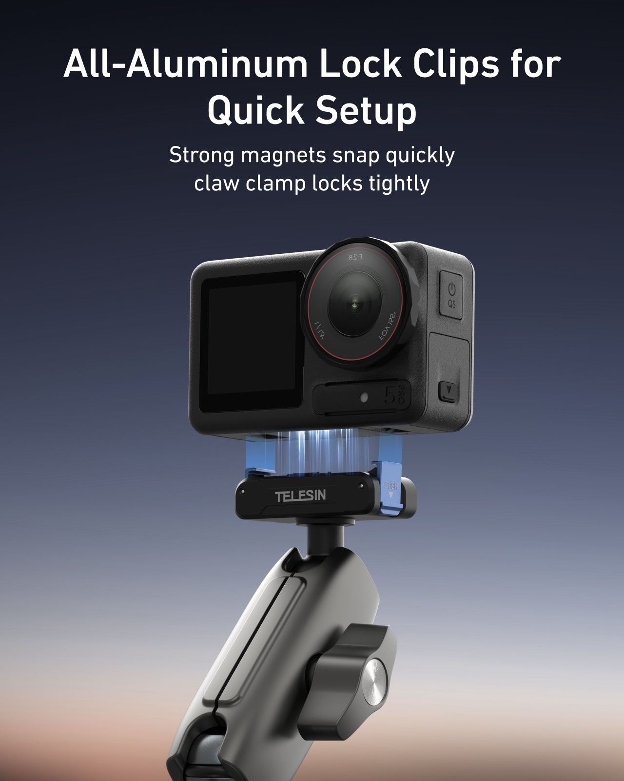 Telesin Tube Clamp voor DJI Osmo Action 3/4/5/6 - Grijs - GoPro Mounts