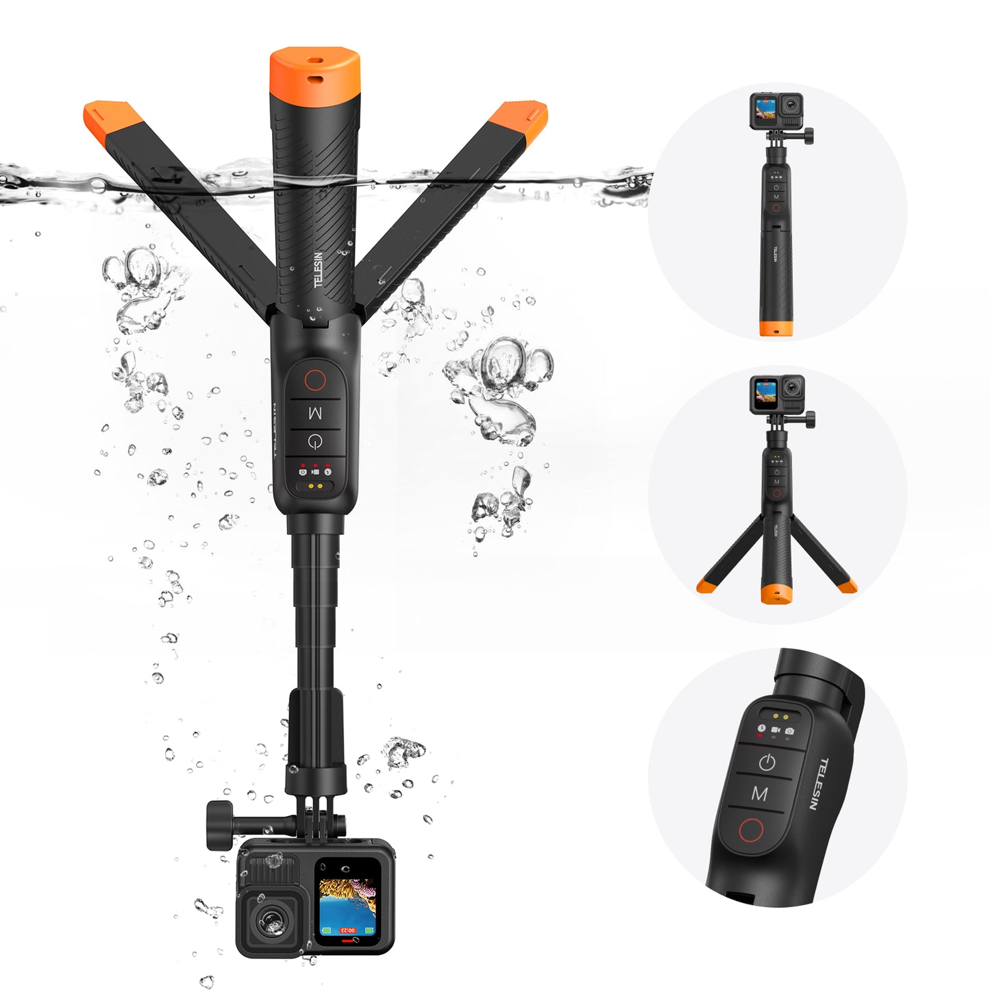 Telesin Onderwater Selfiestick Statief met remote voor GoPro -