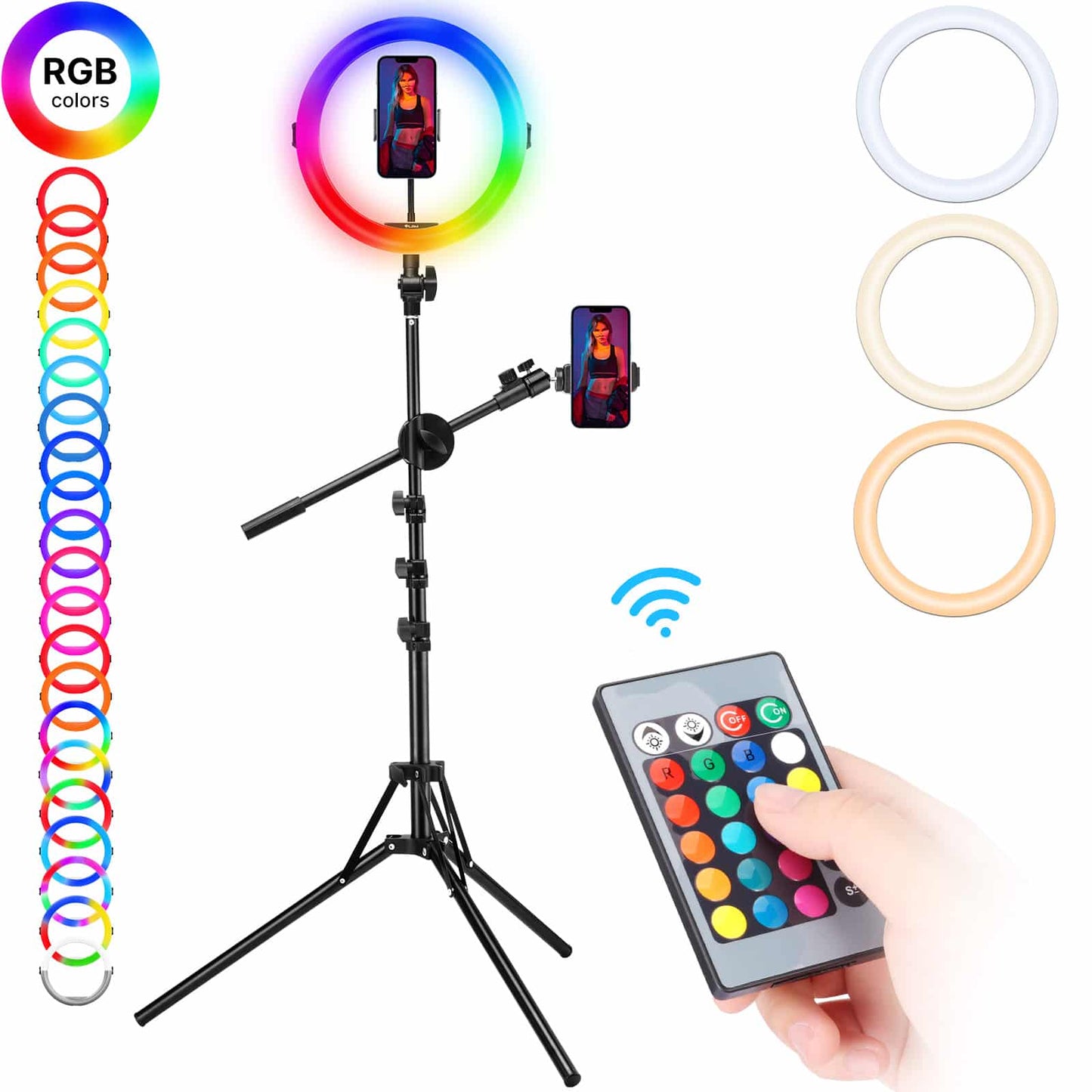 VIJIM K15 RGB Ring lamp with 170cm tripod, arm and remote